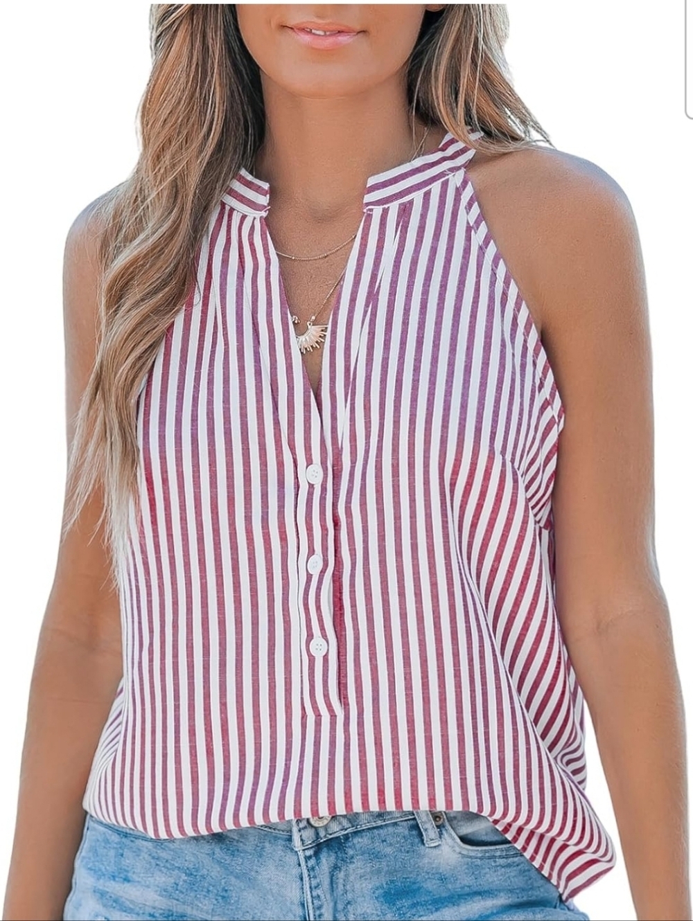 Cupshe Red and White Striped Tank Button-Front Camisole